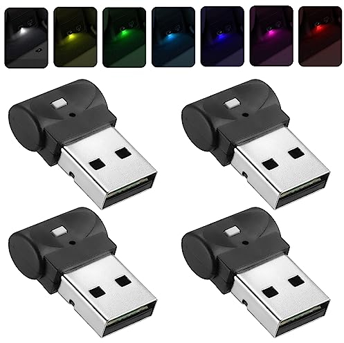 Nizirioo Auto USB Beleuchtung Atmosphärenlichter LED 4 Stück Mini Decke Starlight Licht 7 Farben Einstellbar Umgebungslicht Universelle für Mobile Stromversorgung Laptop