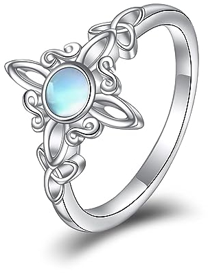 HUKKUN Hexen Ring Silber 925 Damen Mondstein Keltischer Ring Hexen Schmuck Geschenke für Frauen