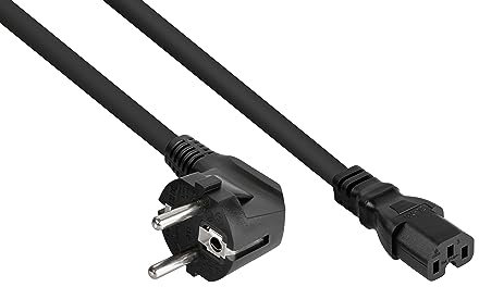 kabelmeister Netzkabel Schutzkontakt-Stecker Typ E+F (90° gewinkelt) an Warmgeräte-Buchse C15- schwarz - 1,00mm² - 3m