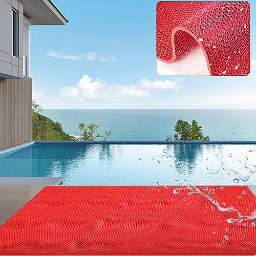 BOTOWI Tapis de Piscine Antidérapant pour Terrasse, Tapis échelle de Piscine Plus épais, Tapis de Fond pour Piscine Hors Sol, Tapis de Natation Tapis Escalier de Piscine,Rouge,0.9x6m