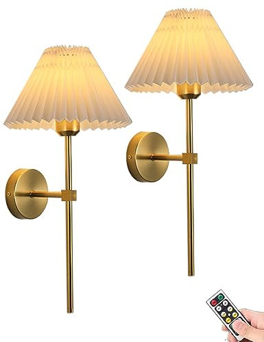ANUOMY Battery Operated Wall Sconces Set of Two with Remote,Rechargeable Wall Lights with Timer,Indoor Non Hardwired Wireless Wall Lamp Light Fixtures Gold for Bedroom Living Room Bathroom