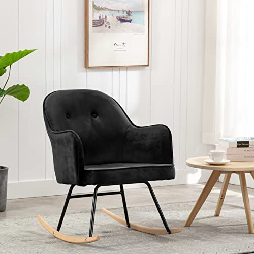 CIADAZ Schaukelstuhl, Sessel Wohnzimmer, Schaukelsessel, Stillsessel, Schwingsessel, Tv Sessel, Ohrensessel, Relaxsessel, Rocking Chair, Schwarz Samt