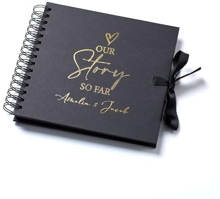 Personalised Our Story So Far Love Themed Black Scrapbook Guest Book Photo album