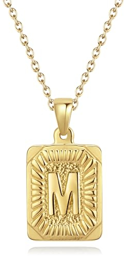 CyxenNova Kette Herren Halskette Herren Gold, Buchstaben Kette A-Z, Königskette Plattenkette Edelstahl Männer, Schmuck für Damen Geschenke (M, Gold)