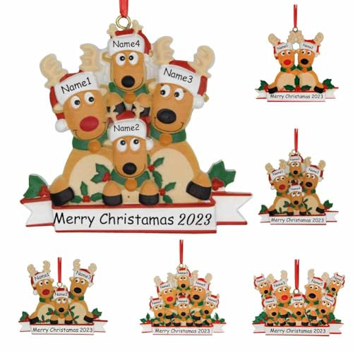 WERWAES Weihnachtsbaum Anhänger mit 2/3/4/5/6/7/8 Familiennamen Weihnachtsdeko 2024 Personalisierte Weihnachtskugeln Christbaumschmuck Anhänger