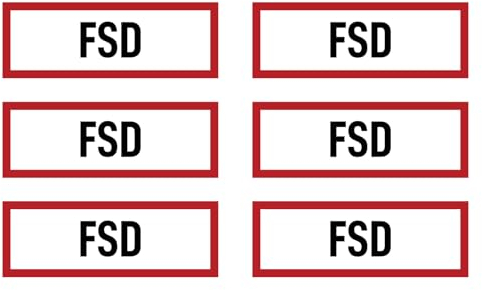 Aufkleber: 37x105 mm, 6 Stück - FSD - Feuerwehrschlüsseldepot/Feuerwehrschlüsselkasten - Brandschutzzeichen - Hinweisschild auf Brandschutzeinrichtung und Einsatzhinweise - DIN 4066 - D1
