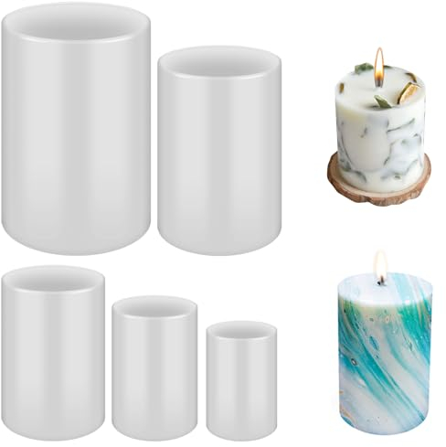 Moules à Bougies Cylindriques, Lot De 5 Moules Cylindriques en Silicone pour Bougie Pilier, Moules à Bougies en Silicone, Moule à Bougie Cylindrique pour Fabrication de Cire, Spécimens de Fleurs
