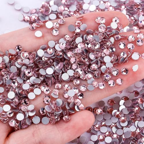 Lot de 1 440 pierres à paillettes autocollantes à dos plat - Strass - Pour le maquillage du visage, les décorations et les accessoires de vacances - 4,6 à 4,8 mm - Rose clair