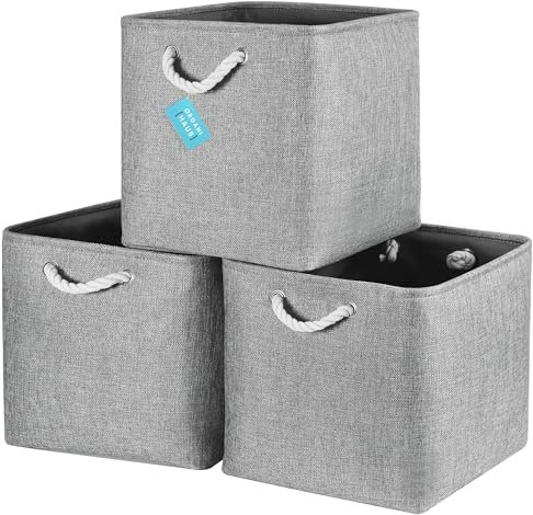 OrganiHaus Aufbewahrungsbox 33x33cm 3er-Set, Würfelkörbe aus Stoff mit Seilgriffen, Faltbare Aufbewahrungswürfel für Kallax Organizer, Ablagekörbe für das Kinderzimmer Grau