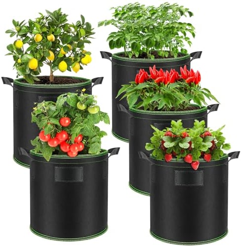 Enbagold Sac de Plantation 5 Sac de Culture avec Poignées, 30L Sacs à Plantes de Tomate, Sac Plantation Pomme de Terre, Pot Plantation pour Tomates, Carottes, Fraises, Légumes