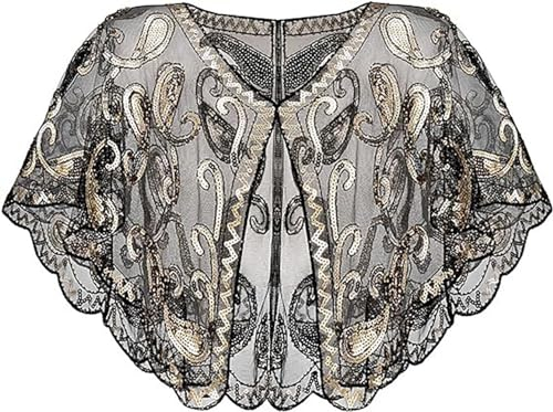 VILOREE Damen Umschlagtücher Stola für Abendkleid 1920s Retro Schal Hochzeit Party Braut Schal Gatsby Kostüm Accessoires Schwarz & Gold (57)