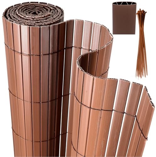 Joparri Esterilla de protección visual de PVC, 90 x 400 cm, color marrón, con bridas, tiras de privacidad, revestimiento de balcón, refuerzo de 4 peso, opaca, valla de jardín, protección contra el
