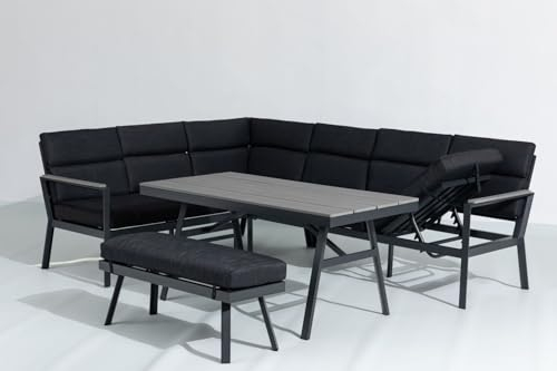 Gardissimo Hohe Dining Aluminium Lounge Nara Links grau, inklusive XL Bank und wasserabweisender Kissen