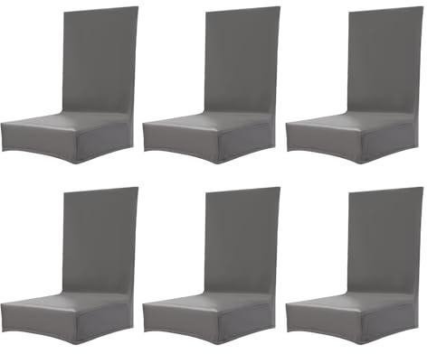 wanwanper Stuhlhussen, 6 PCS Esszimmerstühle Abdeckung, PU-Leder Wasserdicht Stretch Esszimmerstuhl, Stretch Stuhl Abdeckung, universeller Esszimmerstuhl-Schonbezug für Hochzeit, Bankett, Party, Grau