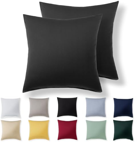 Alreya Kissenbezug 65 x 65 cm (2er Set) - Anthrazit - 100% Jersey Baumwolle - Kissenhülle für Kissen 65x65 cm, Jersey Kopfkissenbezüge, Superweicher Kissenbezüge 65x65 mit Reißverschluss