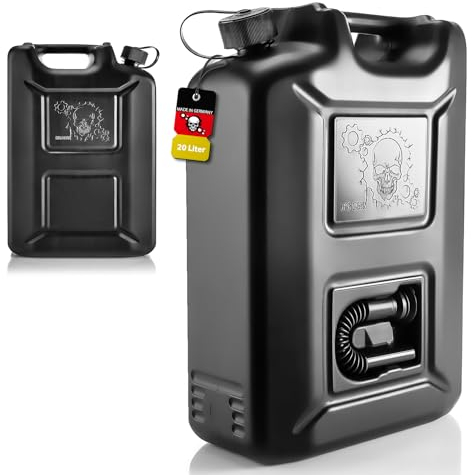 BigDean 2 Stück Benzinkanister 20L Schwarz im Totenkopf Design - Kraftstoffkanister für Benzin, Diesel & AdBlue – Made in Germany