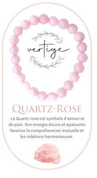 VERTIGE Bracelet QUARTZ-ROSE, Pierres 8mm Minérales, Source de bien être, Apporte AMOUR, PAIX et HARMONIE RELATIONNELLE, Bracelet Femme/Bracelet Homme