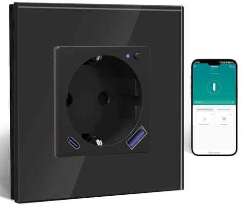 BSEED ZigBee Steckdose mit USB C 20W Schnellladegerät mit Verbrauchsmessung,WLAN Steckdose Unterputz für Alexa/Google Home,Smart Steckdose mit Strommessung 16A,1 Fach Schwarz(Gateway Hub Bedarf)