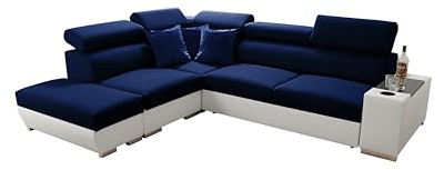 All4All Ecksofa mit Schlaffunktion Prude 282 x 227 cm - Schlafcouch mit Bettkasten – Couch mit Schlaffunktion – L-Form Sofa - Schlafsofa - für 4 Personen - Linke Seite - Blau/Weiß - Modern 26