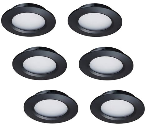 ANYPOWK Lot de 6 lumières LED 12 V pour camping-car, remorque, bateau, Blanc chaud 2800K, 300 lumens, 3 W, basse tension, mini lampe encastrée à intensité variable, noire