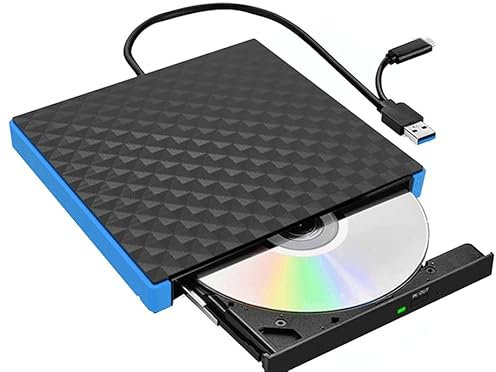 RUOVXWU External CD DVD Drive,External CD DVD Drive for Laptop Portable External CD/Dvd +/-Rw Drive Burner Reader External Disk Drive for Windows 11 Laptop Desktop PC Mac