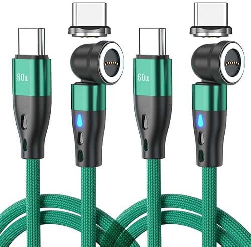 BITHAI USB C Magnet Ladekabel 360&180 PD60W(2Pack, 1.8m/1m) Schnellladung USB C auf Typ C Magnetkabel für Typ C Laptop Tablet Smartphone