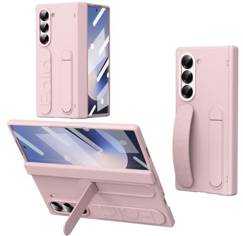 XIMAND Coque de Protection pour Samsung Galaxy Z Fold 6 avec Support de Poignet, charnière de Protection intégrée, Protection d'écran et d'objectif Antichoc intégrale Contre Les Chutes (Rose)