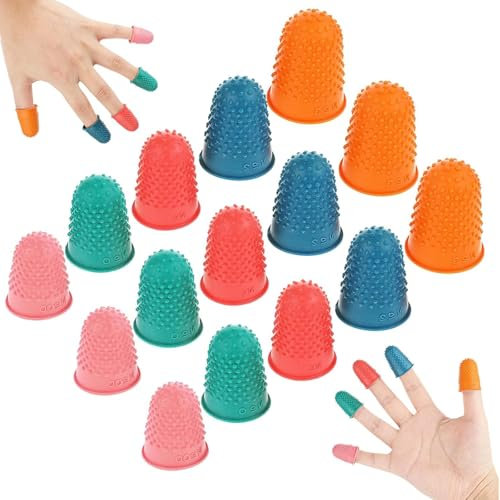 15PCS Silicone Finger Protectors - Multi-Size Thimble Sleeves for Hot Glue, Crafts & Sewing, Colorful Rubber Tips for Work, Sports & Precision Tasks (5 Sizes)