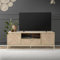 ML-Design TV-Schrank mit 2 Türen, Schublade, Ablage, 120x45x41,5cm, Fernsehtisch Eiche Optik mit Fischgrätenmuster, Metallgestell Gold, Fernsehschrank für Fernseher bis 55 Zoll, Wohnzimmer TV Lowboard