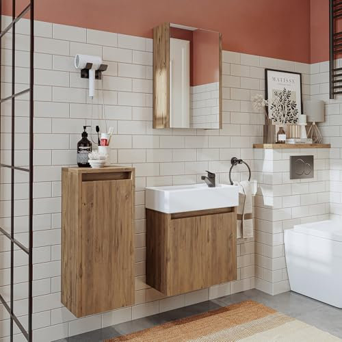 ROOMART Badmöbelset 50cm Unterschrank mit Waschbecken Badezimmer Möbel Gäste WC (4-teiliges Badmöbelset, Eiche)
