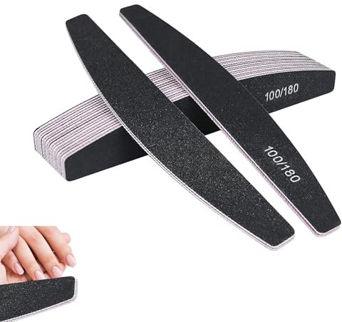 Kafeiya 10 Pezzi Lime per Unghie,Lima per Unghie 100/180 a Doppia Faccia lavabile,Professionale Mezza luna Bilaterale Strumenti per la Cura Degli Unghie,per Uso Domestico e Salone,Nero