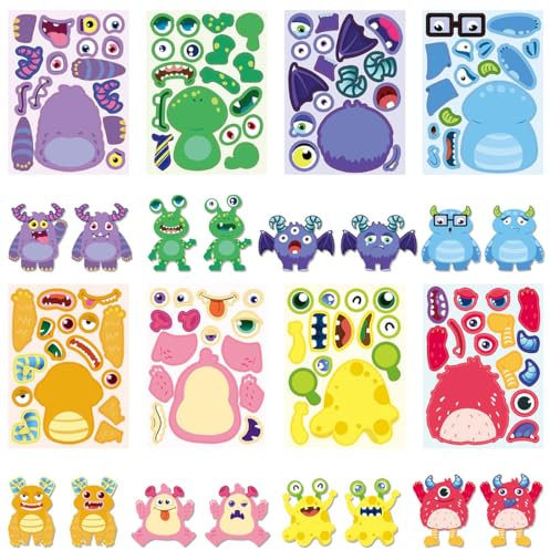 KOLZEMV 16 PCS 12.5cmx 17cm Aufkleber Kinder Sticker Set Make-a-face Sticker DIY Sticker Kinder DIY Gesichtsaufkleber sticker, sticker kinder, aufkleber kinder für Party Favor Supplies Craft