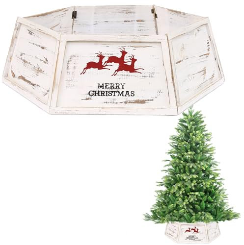 Falda de árbol de Navidad de 31.5 Pulgadas, Caja de Madera Plegable, Soporte para árbol de Navidad, Cubierta de Base, Collar de árbol, Canasta, Anillo para decoración de árbol