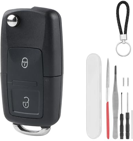 2 Tasten Auto Schlüssel Gehäuse Fernbedienung Kompatibel für VW Golf 4 5 6 MK4 Passat Polo Bora Transporter Touran Sko-da Fabia Octavia Autoschlüssel Klapp Schlüsselgehäuse mit Schlüsselanhänger