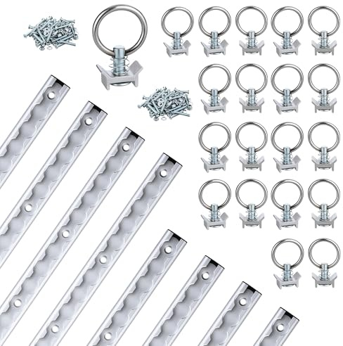 Airlineschiene 8 x 1m Set + 20 Single Fitting & Befestigungsschrauben | Eloxiertes Aluminium | Zurrschiene mit Endkappen & Fittingen | Für Anhänger, Wohnmobil, PKW, LKW