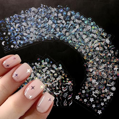 JMEOWIO 30 Sheets Moon Star Aurora Nail Art Stickers Decals Self-Adhesive Nail Supplies Nail Art Design Decoration Accessories