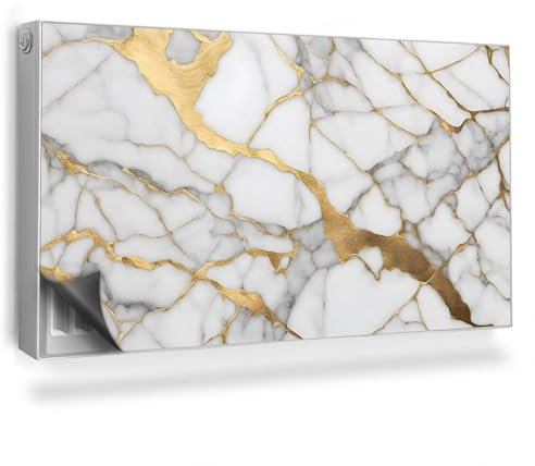 Cache Radiateur 110x60 cm pour Salon et Cuisine Couverture Magnétique Tapis Design pour Radiateurs Protège et Décore Facile à Installer - Texture de Pierre élégante décorée de marbre
