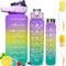 VIHACI Pack 3 Botellas Agua Gimnasio Motivacional Grande - 2L 1L 300 ml Botella Agua Gym Deportiva Reutilizable Libre BPA - Cantimplora Agua Deportiva - Bidon Agua Deporte Gimnasio - Modernas(Morado)