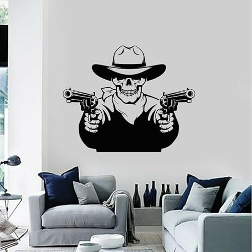 Vinyl-Wandaufkleber, Pistolen, Revolver, Totenkopf, Gangster, Wilder Westen, Wandbild, moderne Wohnkultur, Wohnzimmer, Schlafzimmer, Tapete, 71 x 57 cm