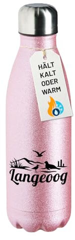 Huuraa bottiglia di glitter Langeoog Regalo Borraccia Rosa 500ml Acciaio Inox Langeoog Presente