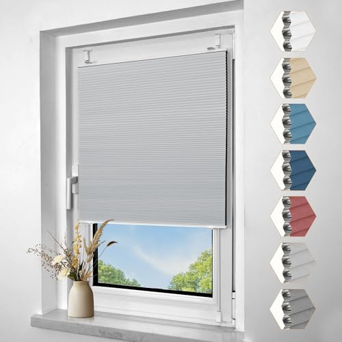 Zarnan Verdunklungsplissee Wabenplissee ohne Bohren Zweifarbig Grau-Weiß B75 x H120 cm Plissee Blickdicht Thermo Faltrollo Sicht- und Sonnenschutz Jalousie Plisseerollo für Fenster und Türen