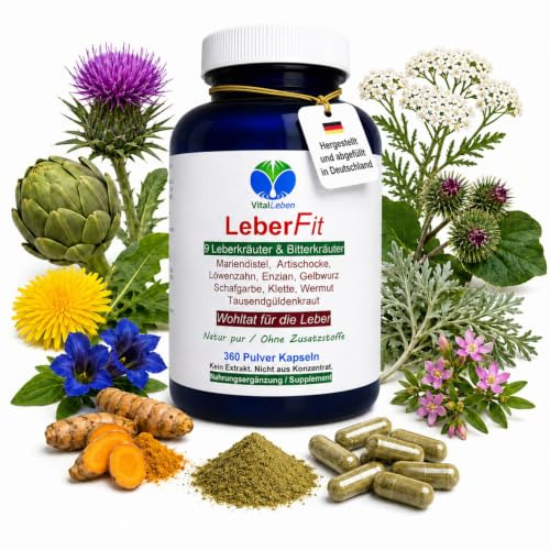 LEBERFIT Komplex 360 Kapseln Leberkapseln 9 LEBERKRÄUTER plus BITTERSTOFFE Mariendistel Artischocke Löwenzahn traditionell für LEBER & GALLE. Natur pur. OHNE FÜLLSTOFFE. OHNE ZUSATZSTOFFE 26459-360