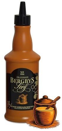 BERGBY’S Senf Original – 510 g – süßer Senf – Delikatesse zu Bockwurst, Schnitzel, Grillfleisch, Hot Dog, Hamburger – fein gemahlene Senfkörner aus Norwegen