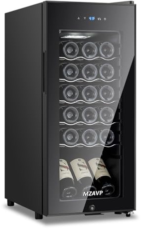 MZAVP Mini Wine Fridge-Black, 18 Bottles Low Noise Compressor Wine Cooler, Freestanding Wine Cellar with Glass Door and Digital Temperature Control, 14 Inch Wine Refrigerator for Bar, Home & Office