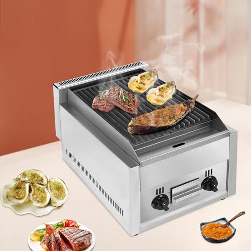 Barbecue à gaz 2 brûleurs - Barbecue de table - Barbecue de camping portable - Barbecue à gaz de table professionnel - Température réglable - Avec pierre volcanique et grille de cuisson en fonte - 55