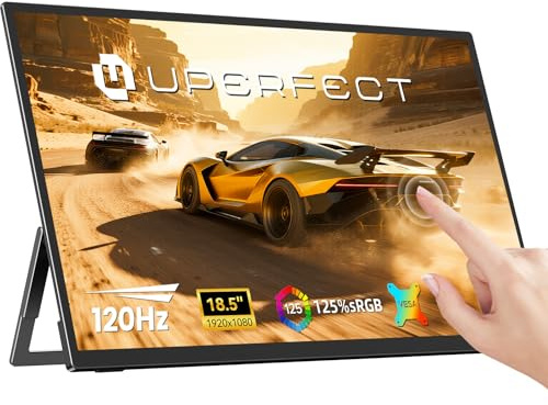 UPERFECT Écran Portable Tactile 18,5 120Hz 1ms Gaming Moniteur FHD | 125%sRGB 2000:1, Boîtier Métallique, Béquille Réglable à 180° & VESA, Deuxième Écran Ultra-Mince pour Laptop PC Console