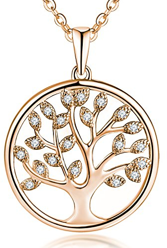 JO WISDOM Tree of Life Necklace,925 Sterling Silver Family Tree Pendant Necklace with Rose Gold Plated,Jewellery for Women
