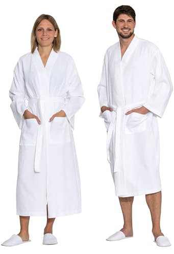 ZOLLNER Bademantel in weiß - hautfreundliches und weiches Waffelpique - Unisex - Baumwolle - S - waschbar bis 60°C - Hotelqualität - Oeko Tex® zertifiziert