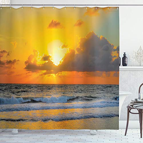 ABAKUHAUS Meer Duschvorhang, Sunset Beach in Brasilien Stadt, Stoffliches Gewebe Badezimmerdekorationsset mit Haken, 175 x 200 cm, Orange Grau