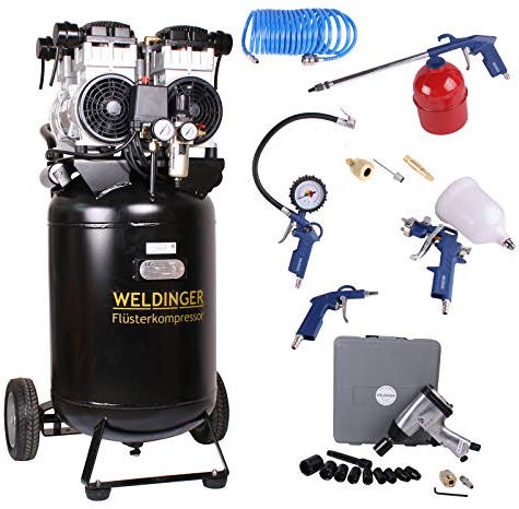 Aktionsset WELDINGER Flüsterkompressor FK 320 pro up mit Druckluftset XL und Schlagschrauber 5 Jahre Garantie